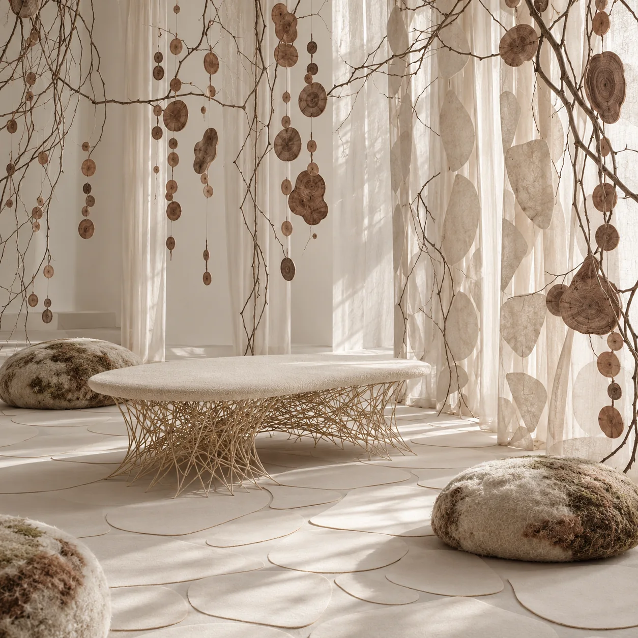 Table basse et poufs de mousse